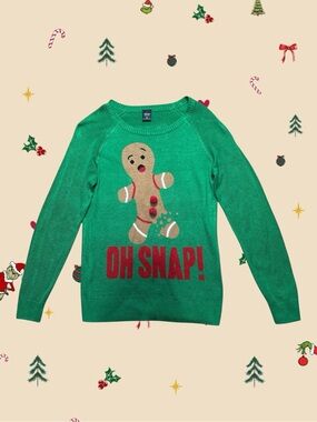 Green Oh Snap! Gingerbread Ugly Christmas Sweater XS